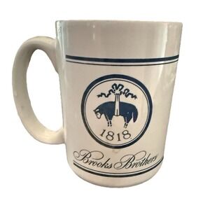 VTG Brooks Brothers 1818 Diner Coffee Mug White Ceramic Golden Fleece Logo Blue